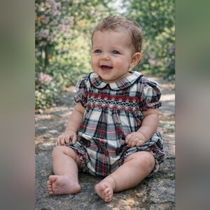 La Coqueta Smocked Plaid Baby Romper 6 Months Spain